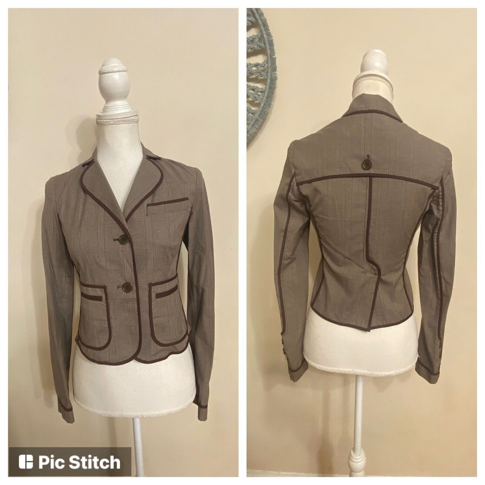 NWOT $198 BCBG MAXAZRIA Jennifer Brown Plaid Crop Blazer Jacket Fall/Winter XXS